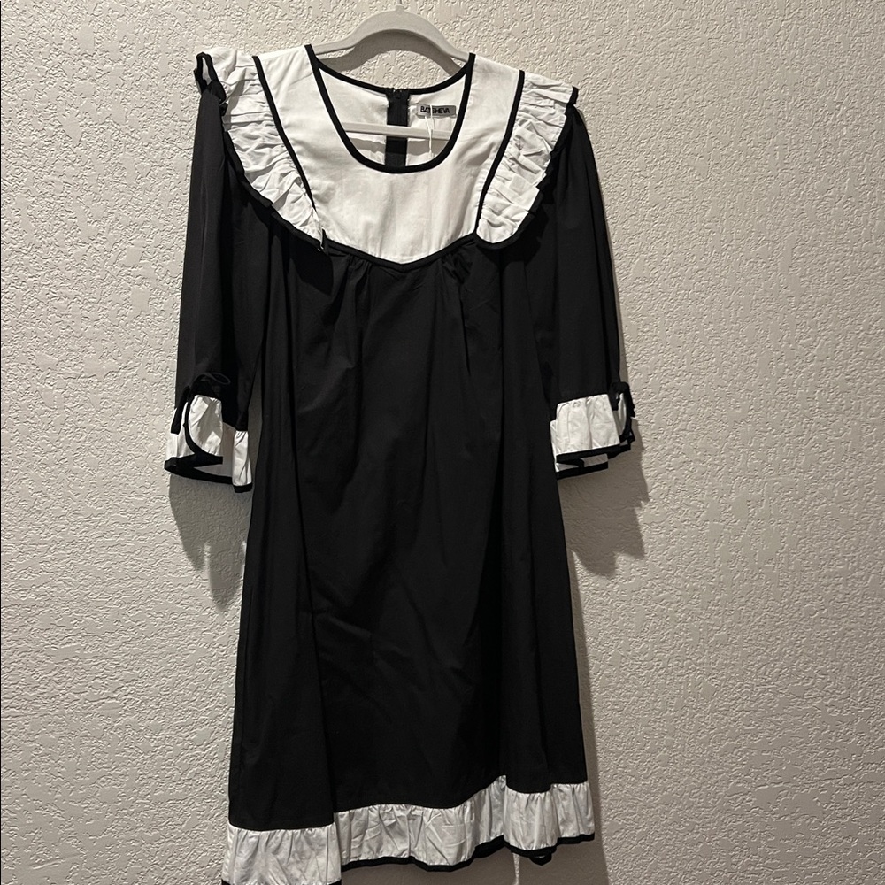 Batsheva Short Flutter Black and White Dress - Size Large